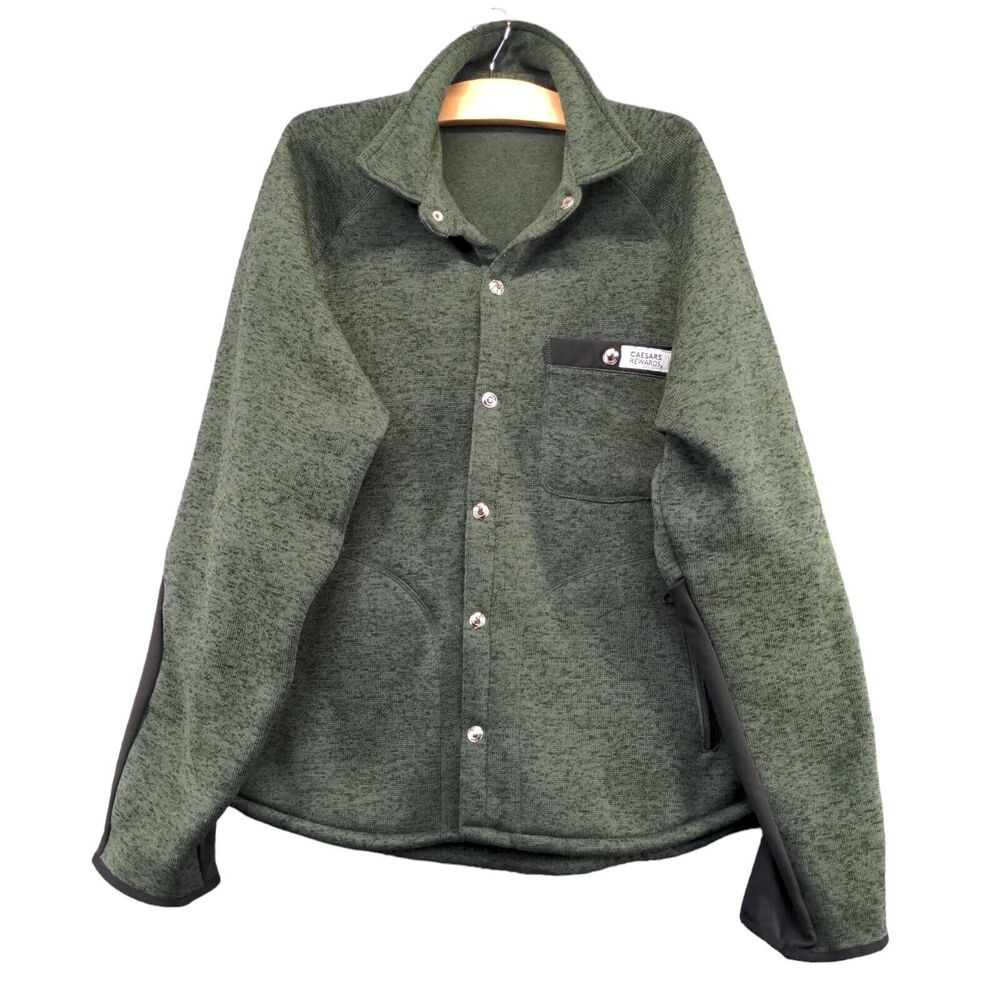 Caesars Rewards Men's Snap Sweater Jacket Heather Green XL Raglan Sleeve
